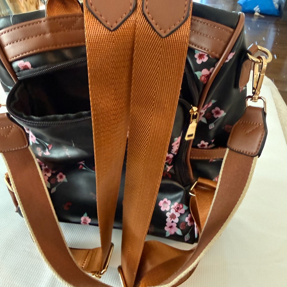 Cluci Small Floral  and Ladybug Black and Brown Backpack 12x10 - Picture 6 of 16